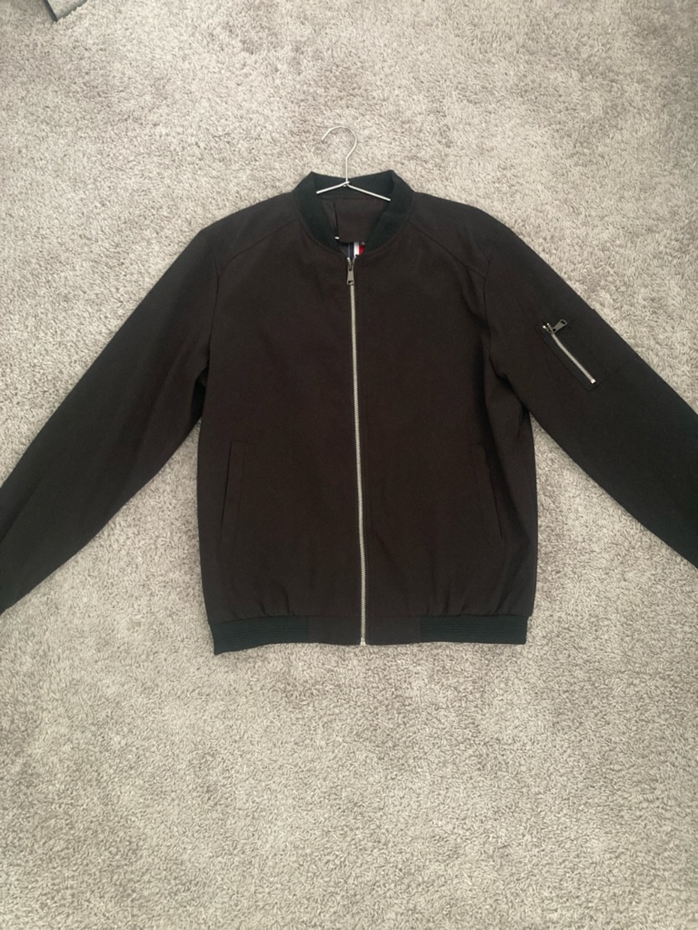Men's Black Bomber-Style Zip Sweater